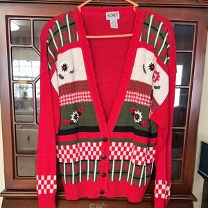 Koret Women's Festive Red and Green Cardigan Christmas Sweater in EUC